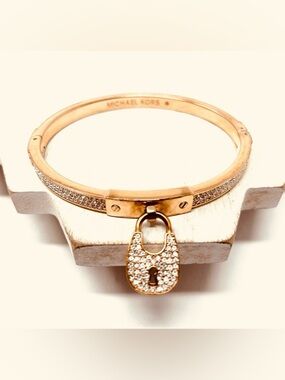 MICHAEL KORS rose gold tone CZ padlock bangle bracelet